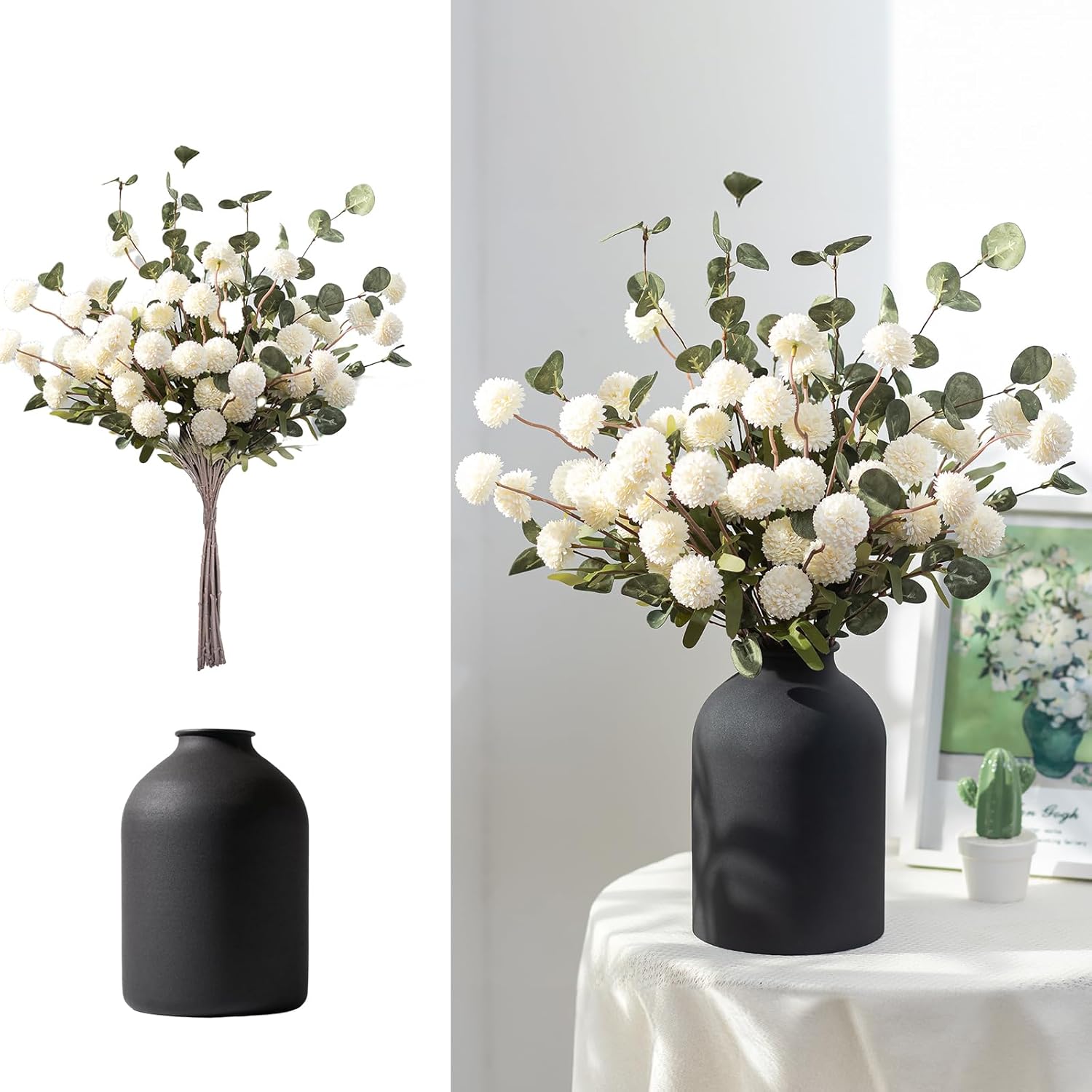 Artificial Mum Flowers in Metal Vase