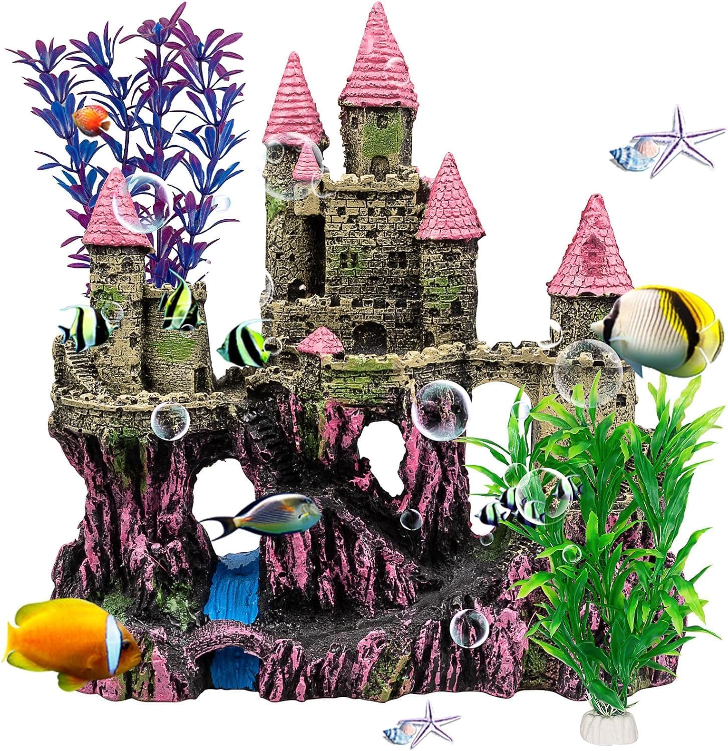 Aquarium Castle Decoration with Plants