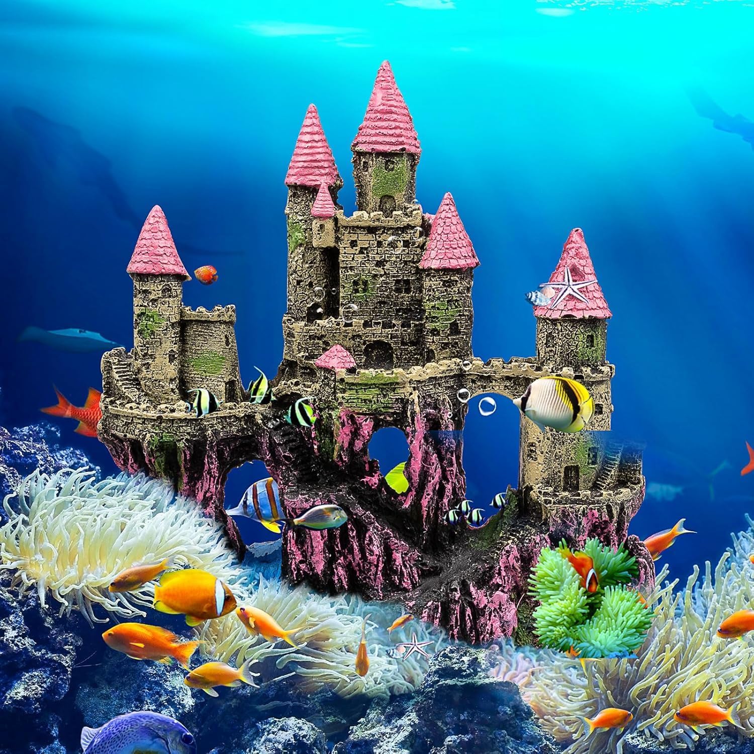 Aquarium Castle Decoration with Plants