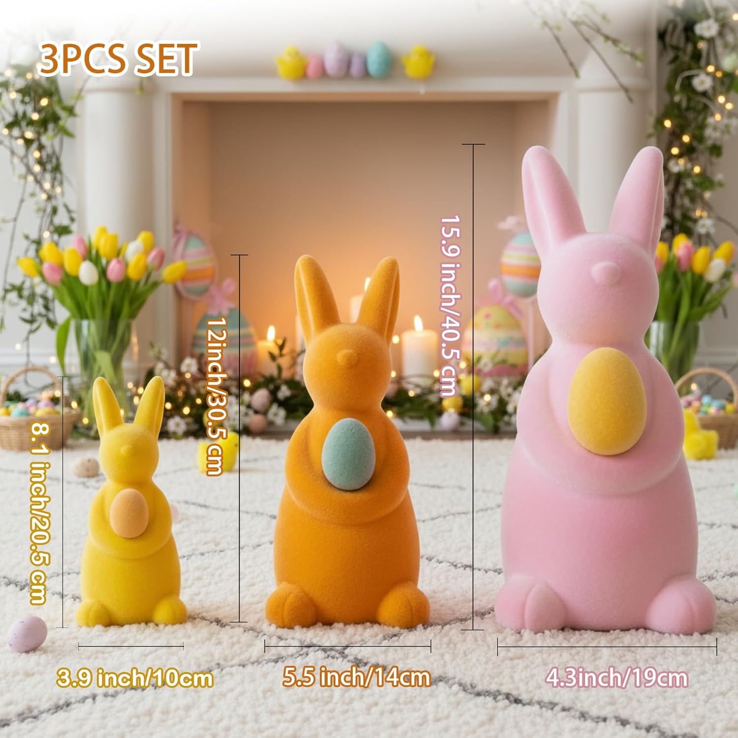 Flocked Bunny Easter Decorations with Eggs